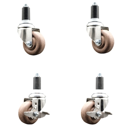 Service Caster 3 Inch 316SS High Temp Glass Filled Nylon 1-1/4 Inch Stem Caster Brake SCC, 2PK SCC-SS316EX20S314-GFNSHT-2-TLB-2-114